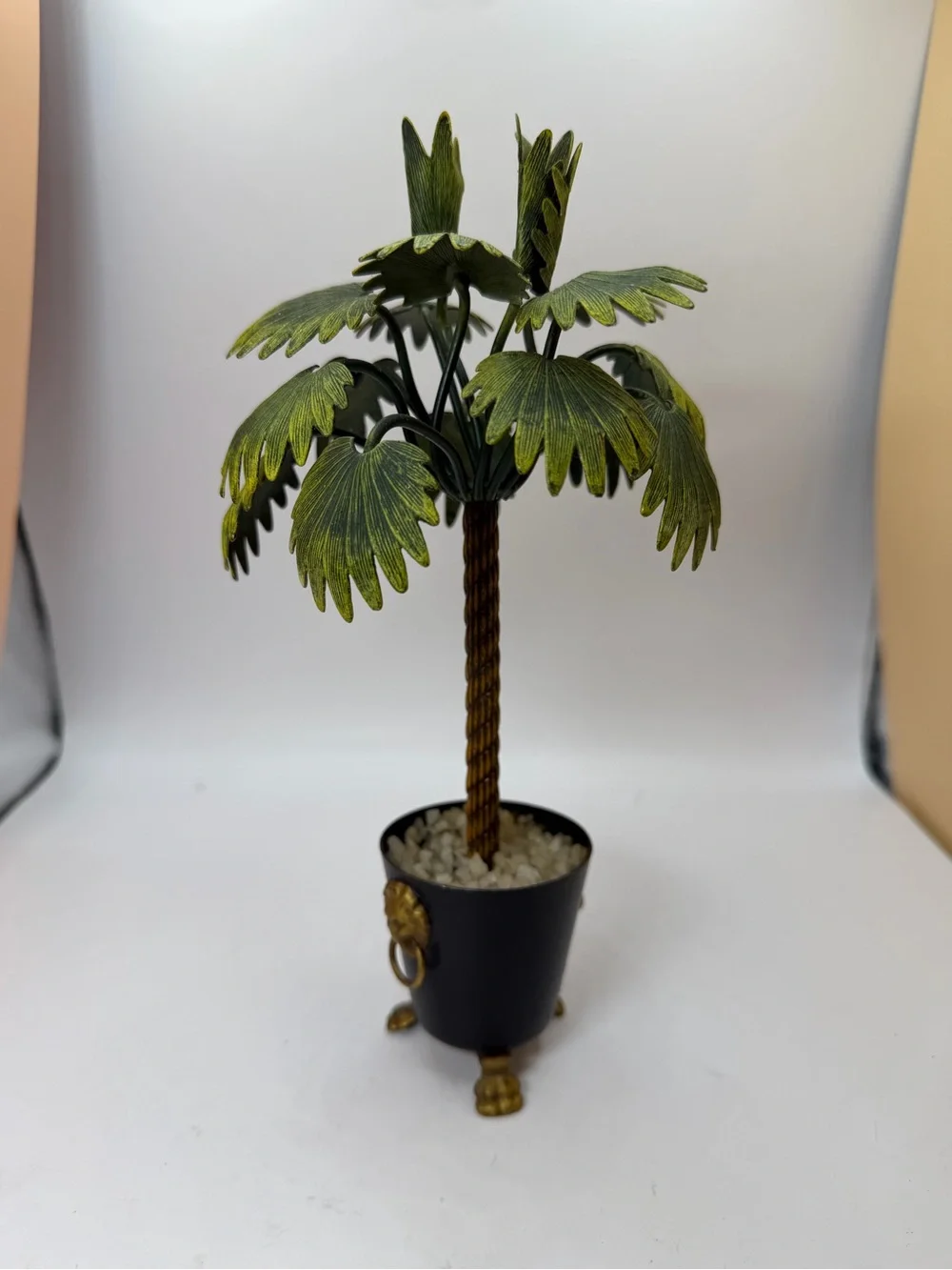 Vintage Hollywood Regency-style tole Metal Palm Tree Figurine or CandleHolder.